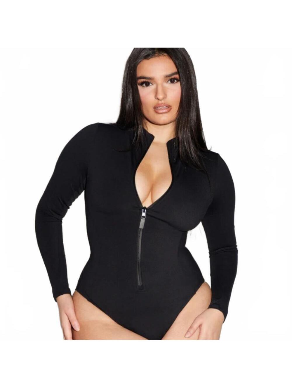 TA3 Mega Sculpting Zip Front Long Sleeve One Piece Swimsuit Surf Women's Size 4X